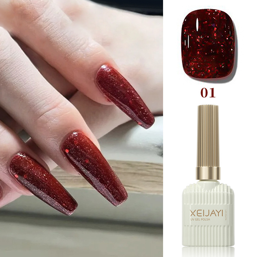Año nuevo diamante rojo esmalte de uñas pegamento neto rojo esmalte de uñas pegamento de sangre blanco transparente rojo roto diamante flash fototerapia pegamento para salón de uñas