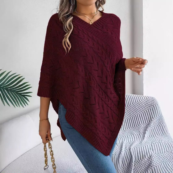 Real shot 2024 autumn and winter casual solid color twist loose cape sweater coat independent station cross-border women's clothing