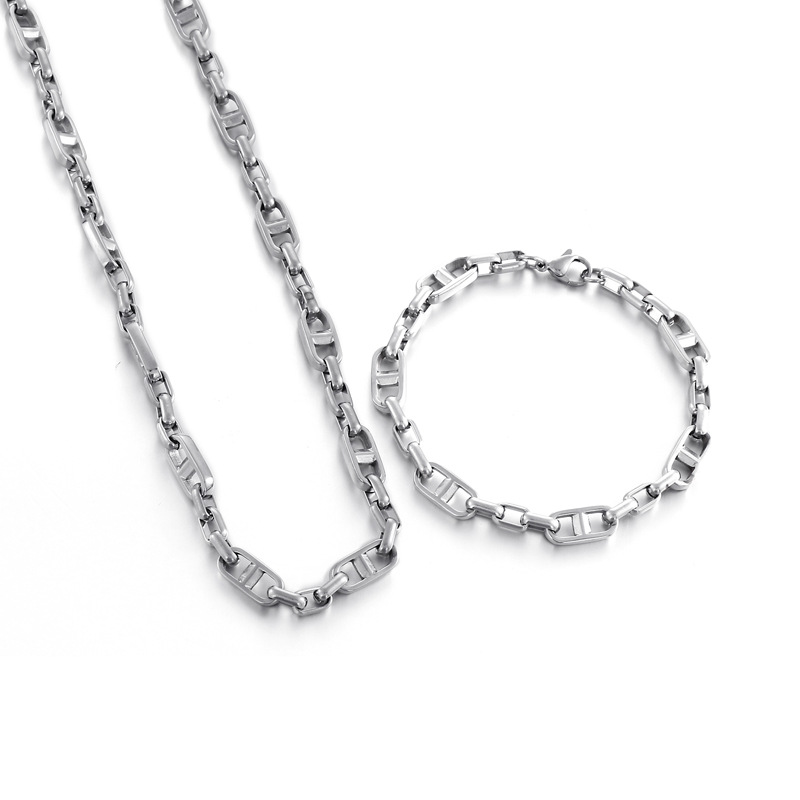 Europa y América nueva moda simple electrochapado titanio acero japonés cadena pulsera de acero inoxidable collar mujeres traje joyería