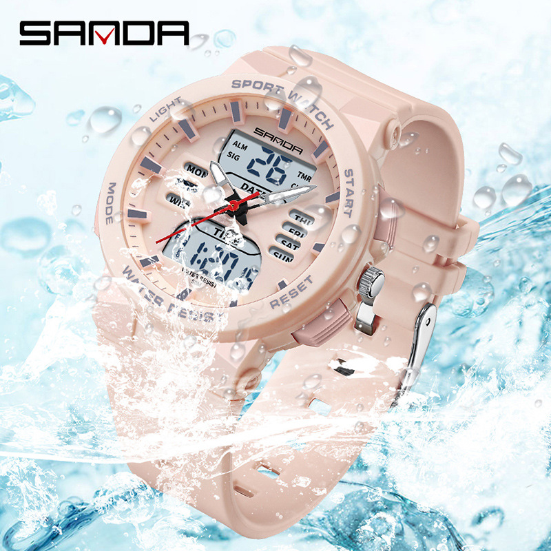 Reloj deportivo de pareja sanda Sanda doble pantalla reloj electrónico multifuncional nocturna impermeable reloj electrónico 6185