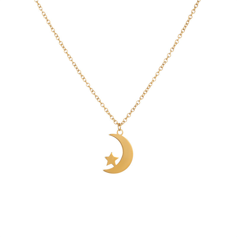 14g Weight 316L Stainless Steel Ion Plating (IP) Star Moon Waterproof Non Tarnish Surgical Steel Pendant Necklace For Women'S