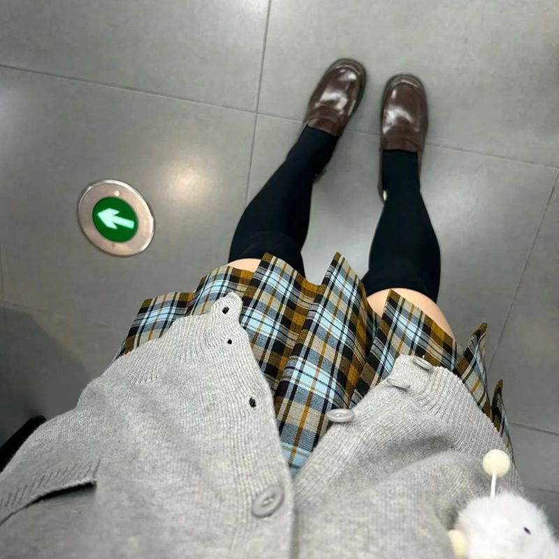 열대어 체크무늬 스커트 + 매칭 체크무늬 나비넥타이#뜨거운 판매 42cm