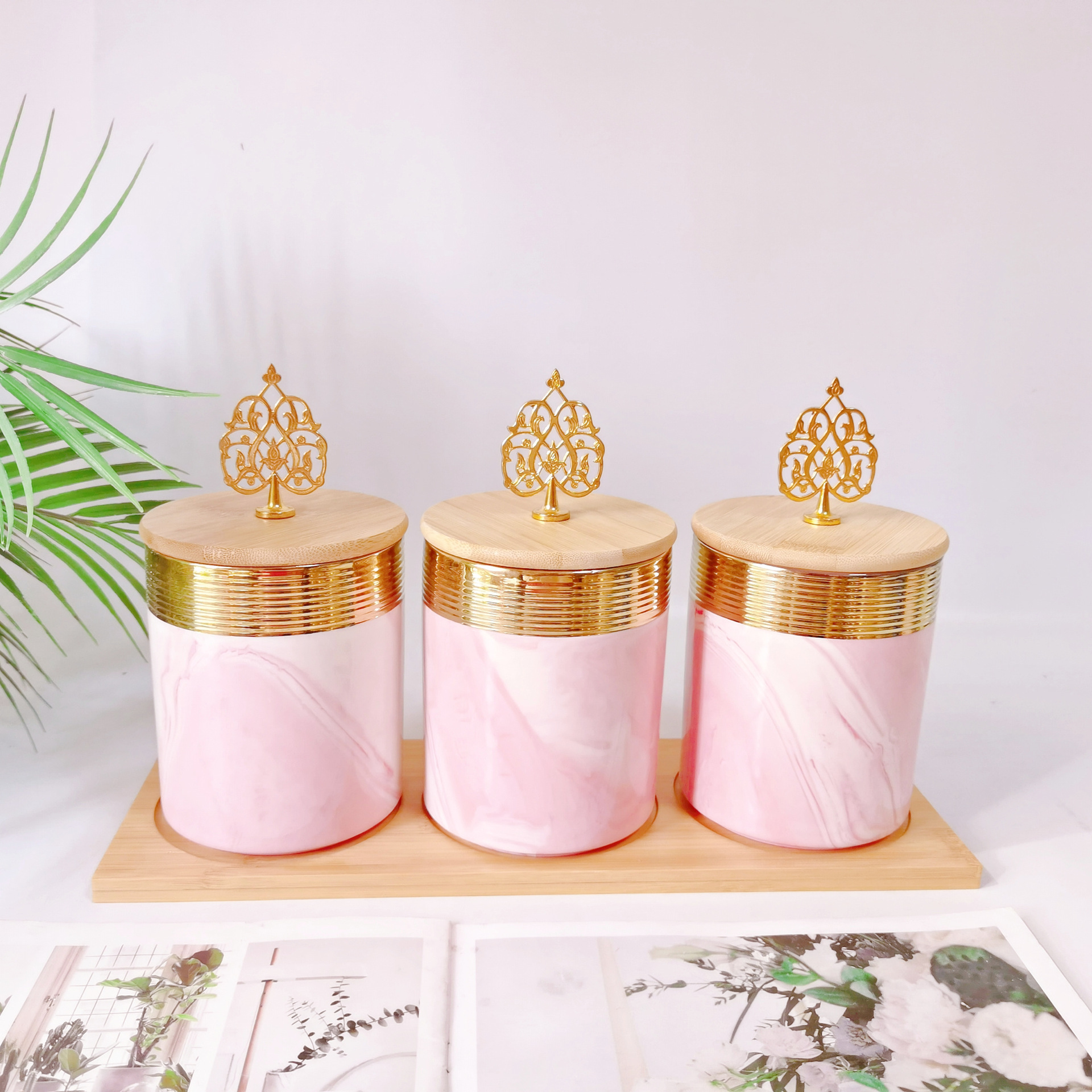 Medio Oriente exportación galvanoplastia sellado tarro cerámica de tres piezas de almacenamiento tarro cocina condimento tarro caramelo tarro café tarro