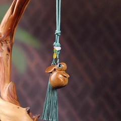 一路平安檀木福兔汽車鑰匙扣掛件玉兔搗藥可愛小清新車內創意掛繩