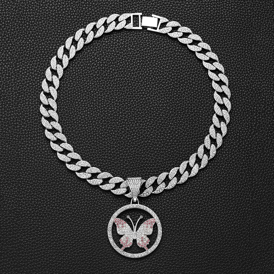 Instagram Street Hip Hop Style Personalized Colored Butterfly Pendant with 15mm Watch Buckle Cuban Necklace Jewelry_voghion.com