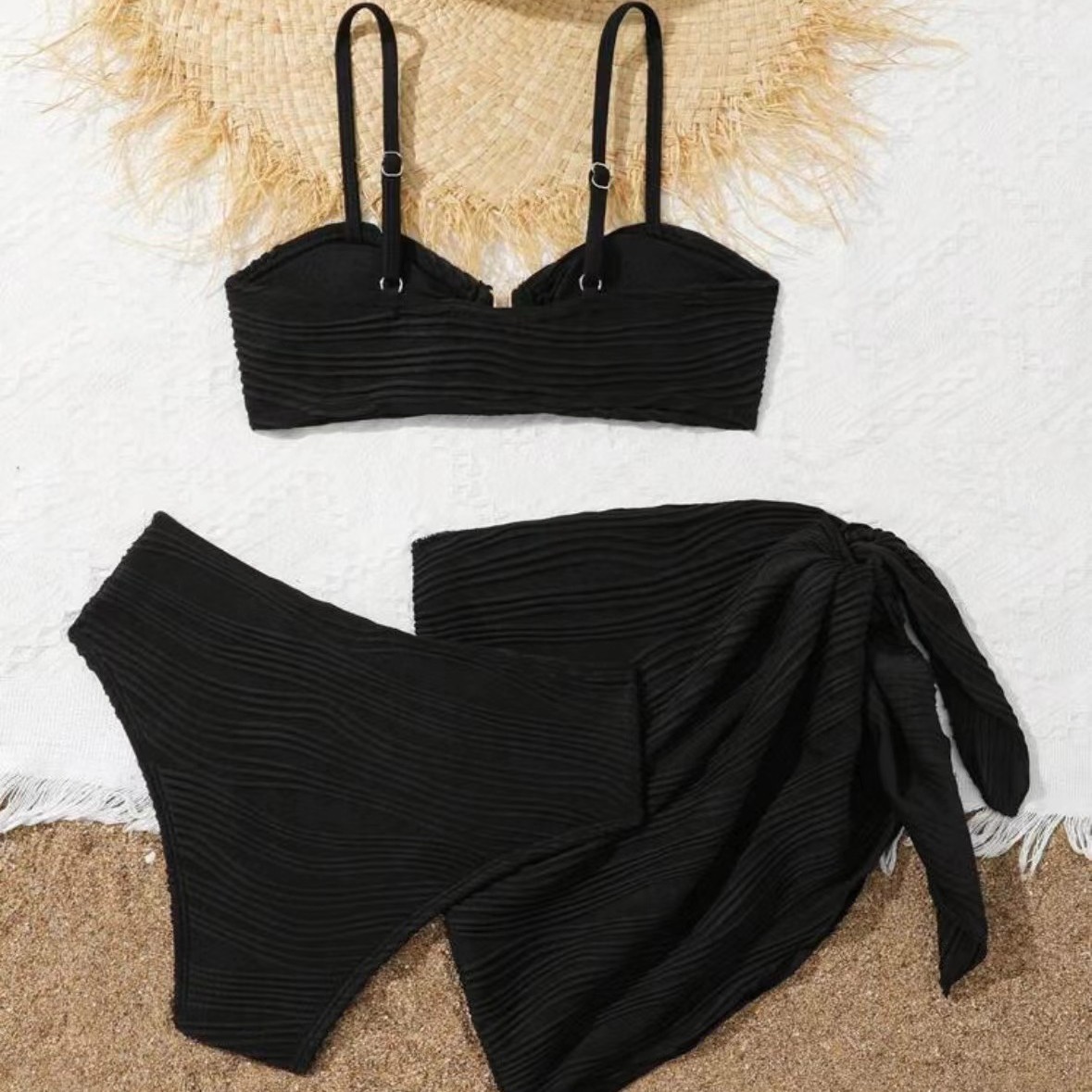 Abbigliamento donna Costume da bagno bikini a tre pezzi sexy da donna, in poliestere ad asciugatura rapida, copertura moderata, ideale per la spiaggia e la piscina._voghion.com