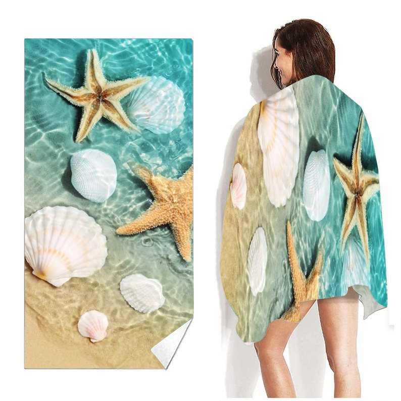 Cross Border Quick-drying Printed Rectangular Starfish Beach Towel Marble Textured Quick-drying Bath Towel Seaside Bathrobe Cape