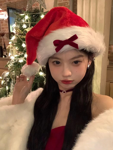 Christmas hat decorative bow Christmas gift red plush Christmas hat Internet celebrity Christmas gift arrangement
