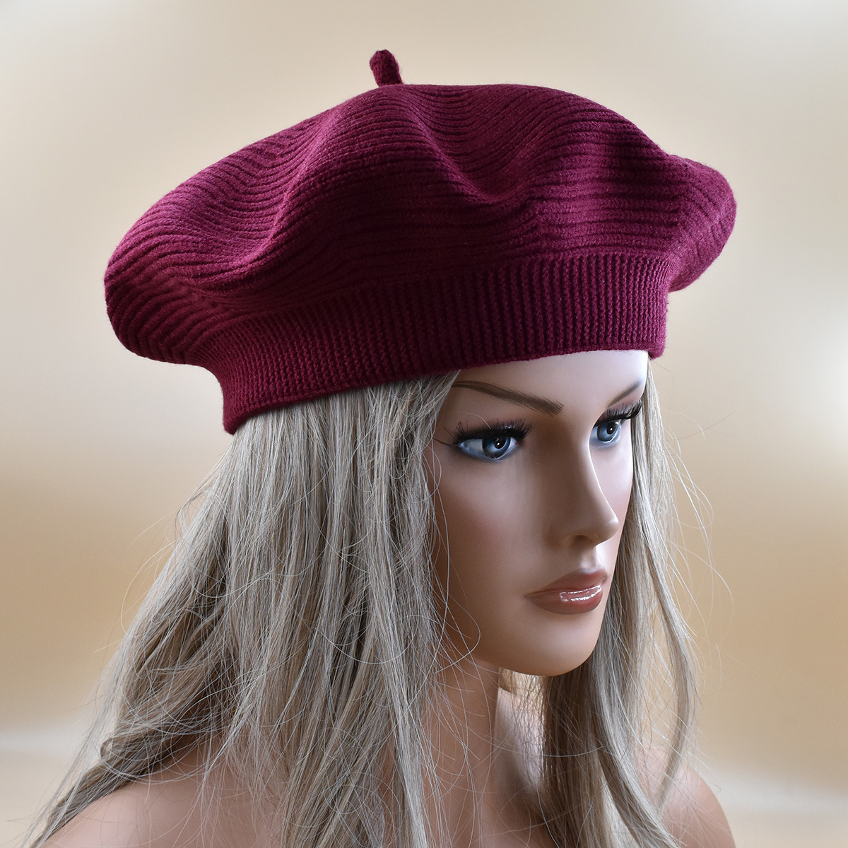 Unisex Fleece Strick Stretch Baskenmütze warme Beanie für Frauen_voghion.com