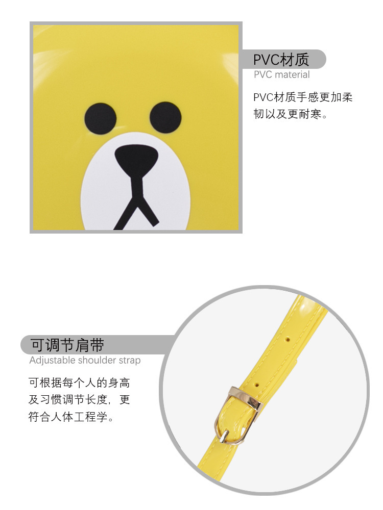 Little bear head PVC cute jelly bag, fashionable and versatile dinner bag, dirt-resistant and easy-to-wash, macaron-colored cartoon bag Item Picture