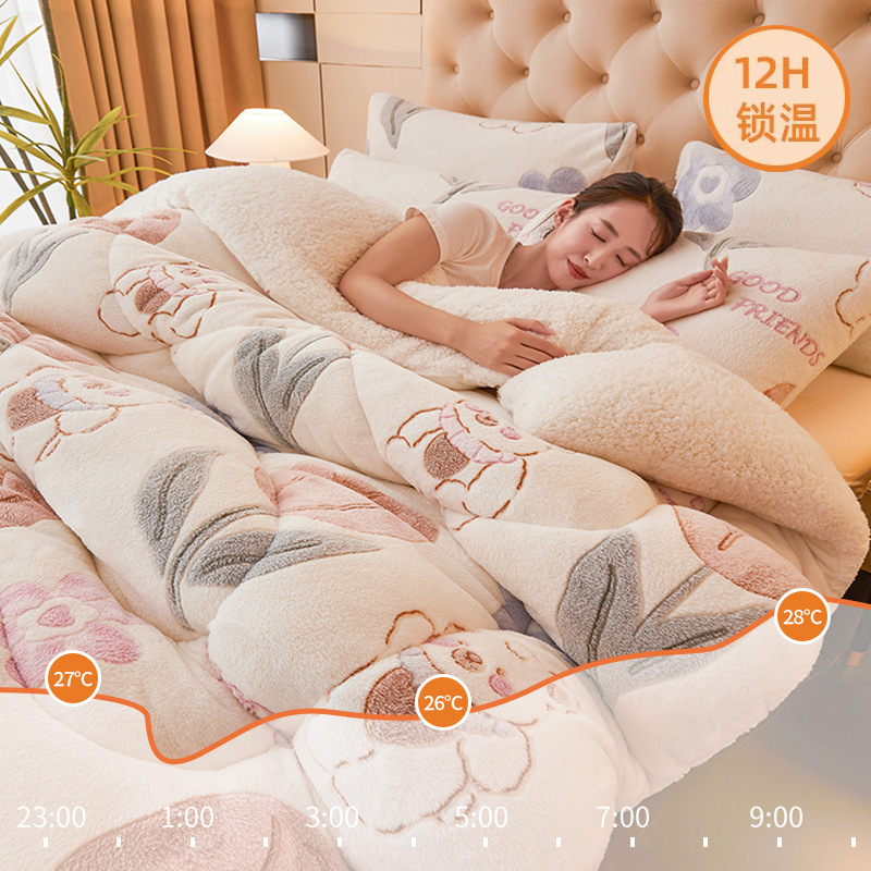 雪のベルベットの保温布団は芯の冬の羊のベルベットの学生寮に厚い綿を入れて牛乳のベルベットの厚い布団に覆われている