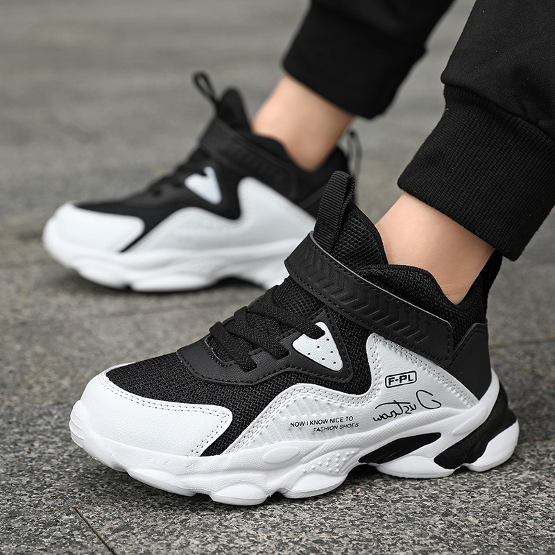 Cross-Border Children's Shoes Boys' Sports Shoes 2024 Autum New Mesh Breathable Medium and Large Children's Boys Wear-Resistant Basketball Shoes