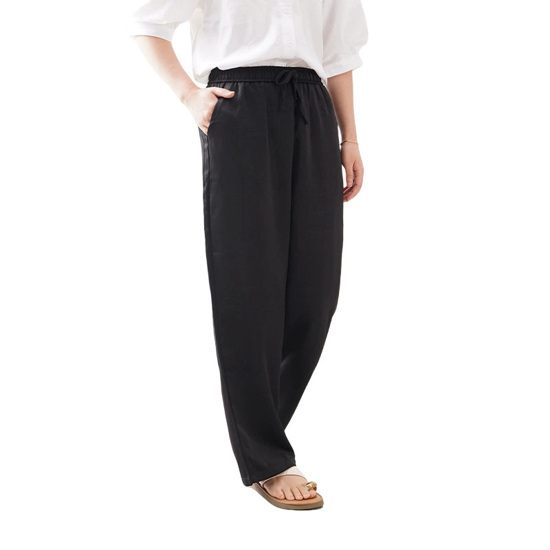 Thin trousers, loose straight fit, elastic waist, plus size