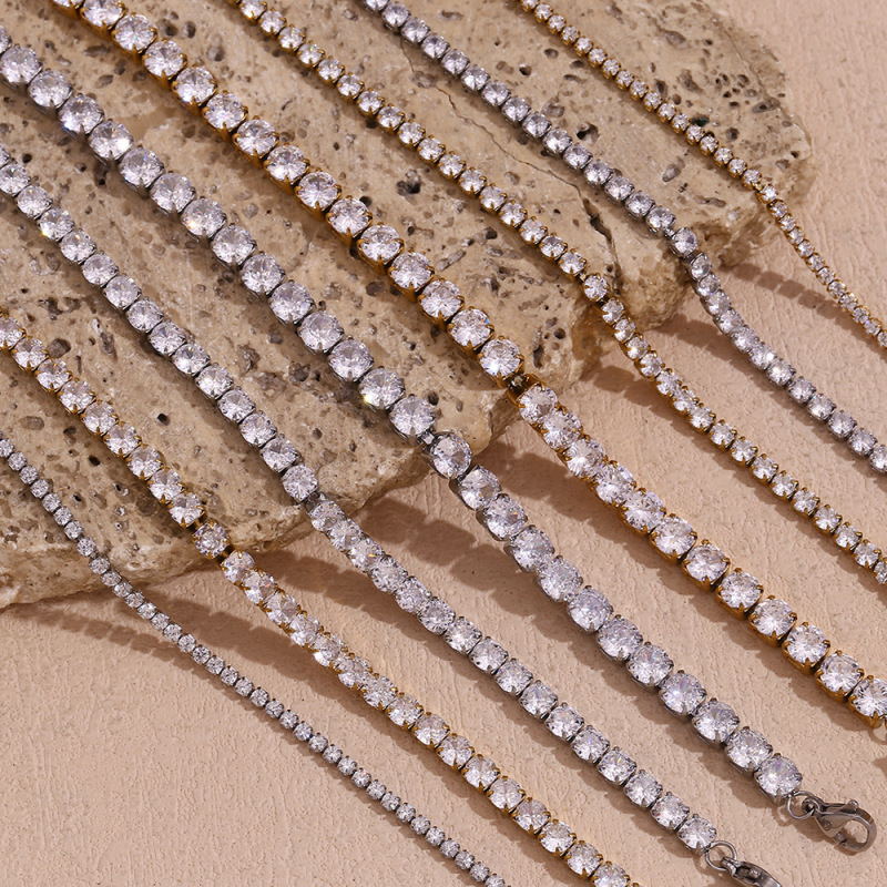 Stainless Steel Plated with 18K Gold, Personalized Tennis Zircon Chain Bracelet, European and American Fashion, Simple and Niche Style Hand Jewelry