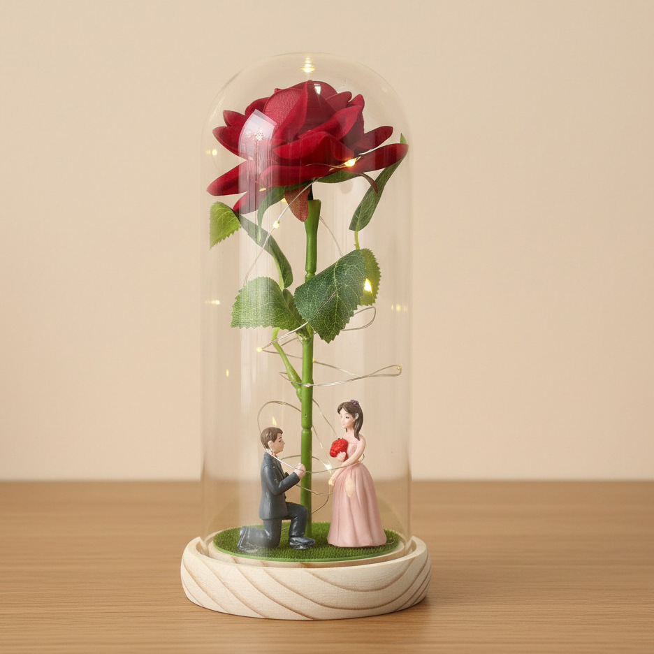 Rosas rojas + propuesta de matrimonio + troncos