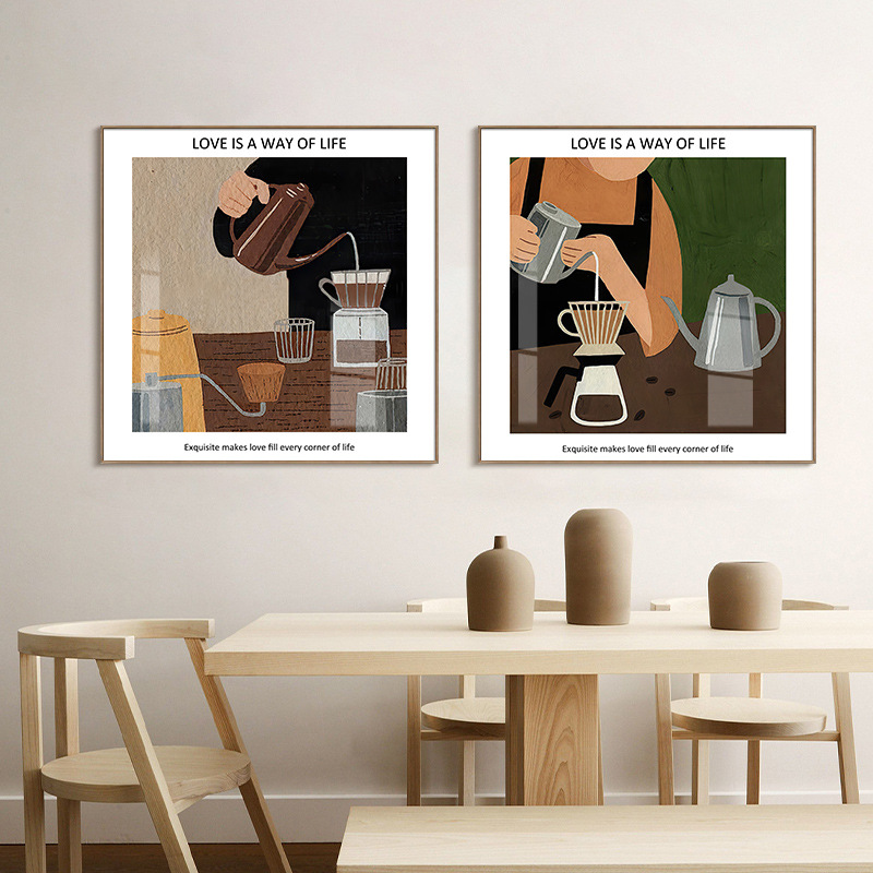 Vintage Artistic Cafe Decorative Painting Nordic Modern Niche Restaurant Background Combination Wall Art Ins Fresh Style Hanging Picture