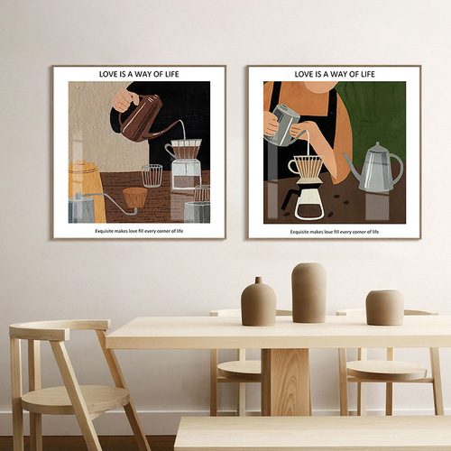 Vintage Artistic Cafe Decorative Painting Nordic Modern Niche Restaurant Background Combination Wall Art Ins Fresh Style Hanging Picture