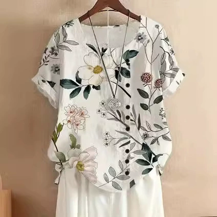 Летняя новая модель большого размера повседневная свободная футболка с короткими рукавами с принтом для женщин