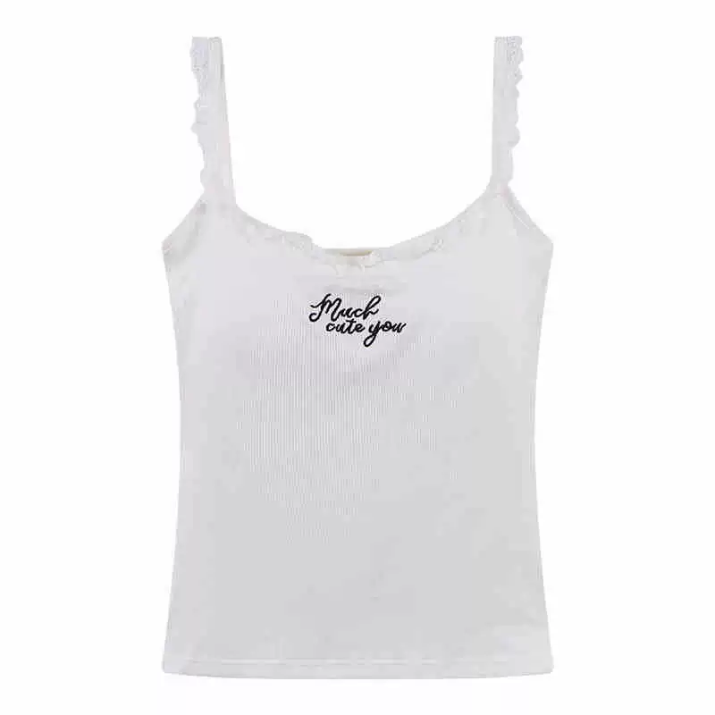 Топ-с Camisole с кружевной отделкой, размер One-Size, хлопок (вискоза), чашечки с наполнителем, slim fit
