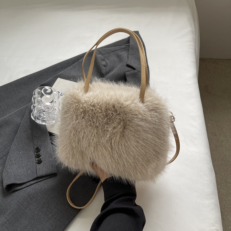 Bolso de Hombro de Peluche de Peluche y Cuero Sintético para Uso Diario image 5