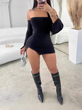 欧美风外贸2024新款性感一字肩时尚裹胸开叉包臀短裙辣妹连衣裙女