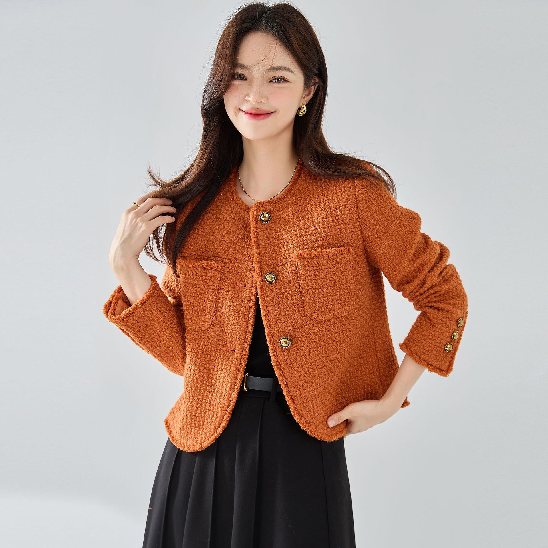 2023 Otoño de cercanías adelgazamiento temperamento Socialite Tweed borla borde clásico lana Chanel abrigo corto femenino 15375