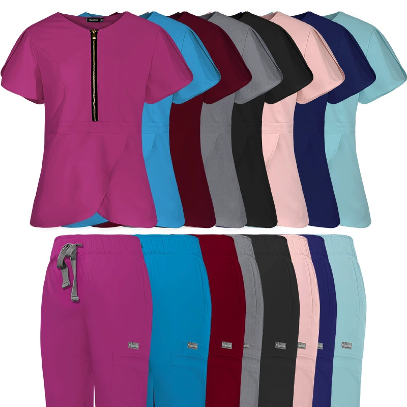 Женский облегающий костюм для медсестры, эластичный профессиональный костюм с короткими рукавами и V-образным вырезом, высококачественный летний раздельный костюм