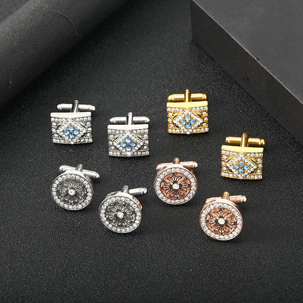 Round zircon cufflinks business shirt French cufflinks temperament jewelry_voghion.com