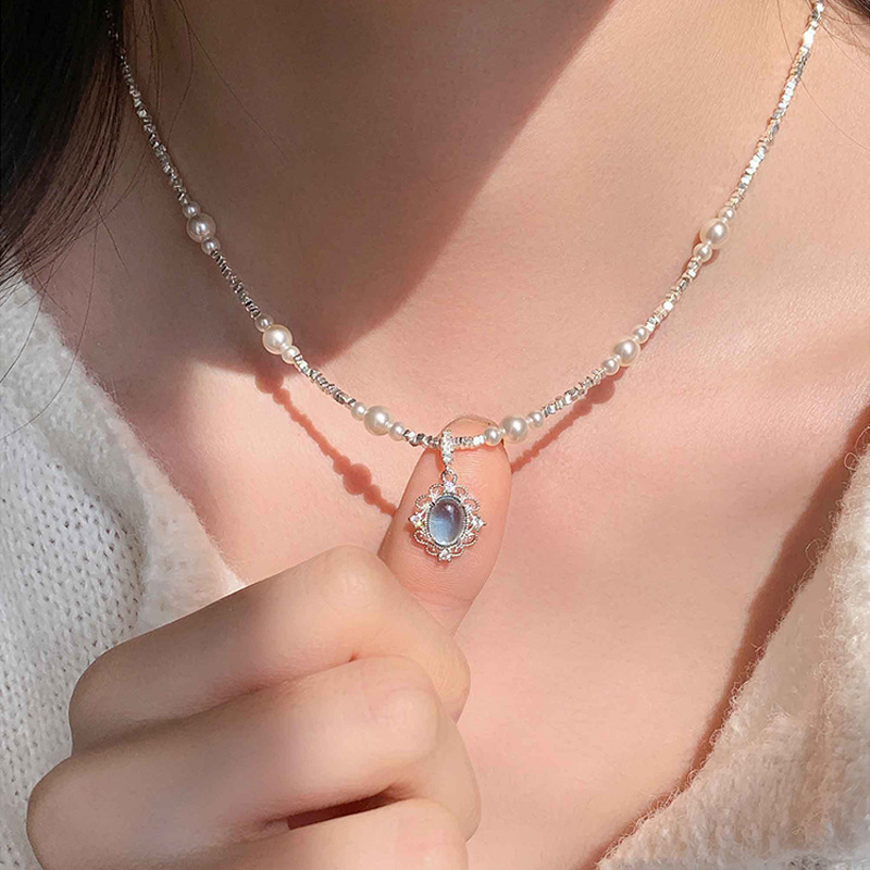 sapphire universal elegant necklace pearl