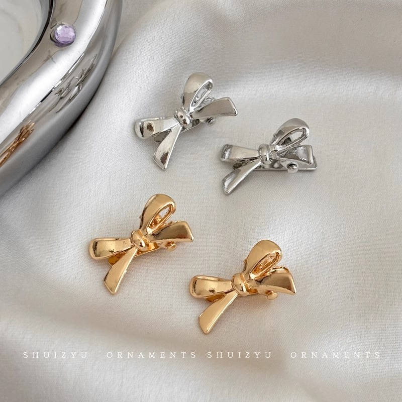 Horquilla de lazo de metal plateado, flequillo lateral femenino, clip pequeño, dulce chica fresca, clip de una palabra, horquilla de cabello roto, tocado