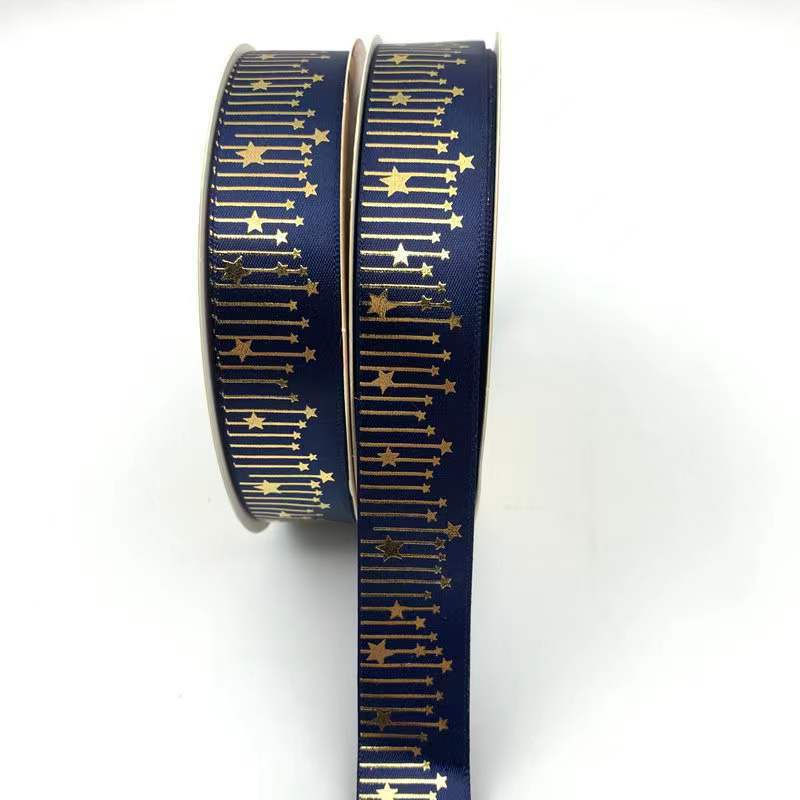 Cinta de meteorito dorado sólido caliente Impresión de estrellas cinta de poliéster bandeja de barra de cinta flor caja de regalo embalaje en stock al por mayor