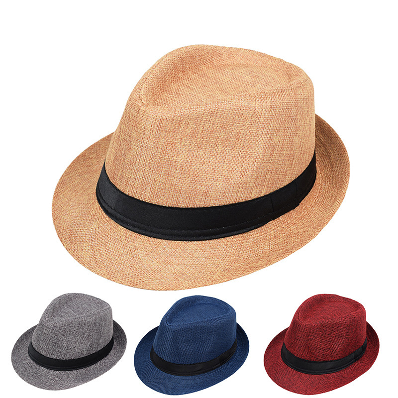 Men's and Women's Jazz Hats, British Style Linen Solid Color Hats, Middle-Aged and Elderly Rolled-Brim Couple Style Sunshade Breathable Mesh Hats, Cross-Border