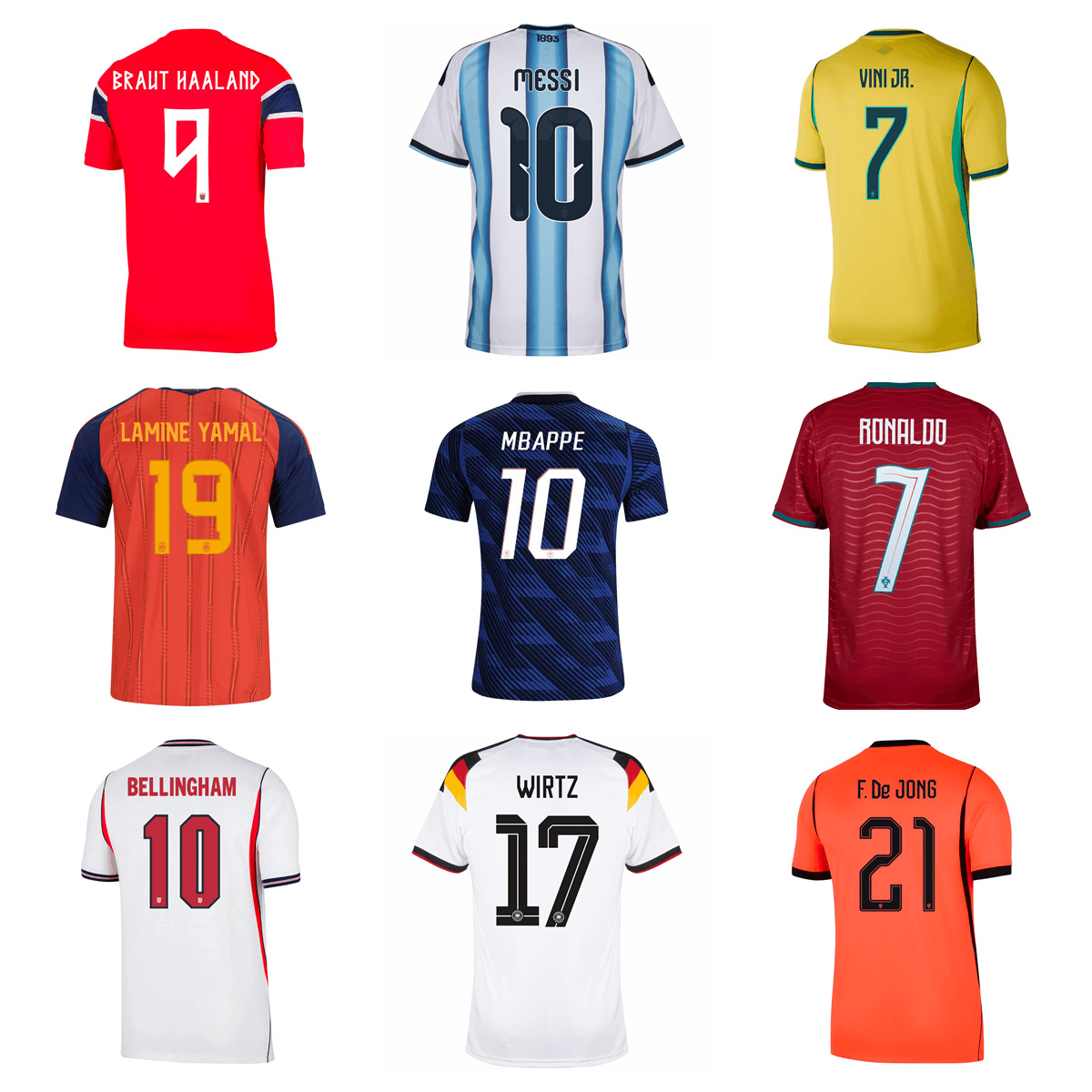 2026 World Cup France Mbappé Brazil Vinicius Jr. Spain No. 19 Yamal jersey with number print
