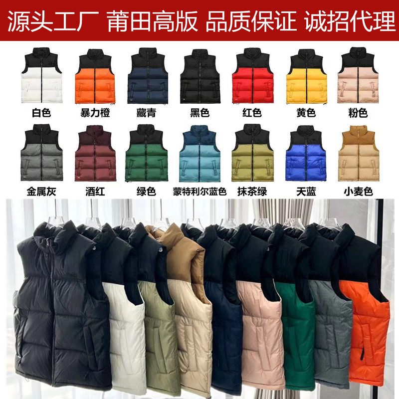 Beijiafan 1996 down Vest Unisex Tnf700 Puff Embroidered Stand Collar Vest Thickened Color-Block Design