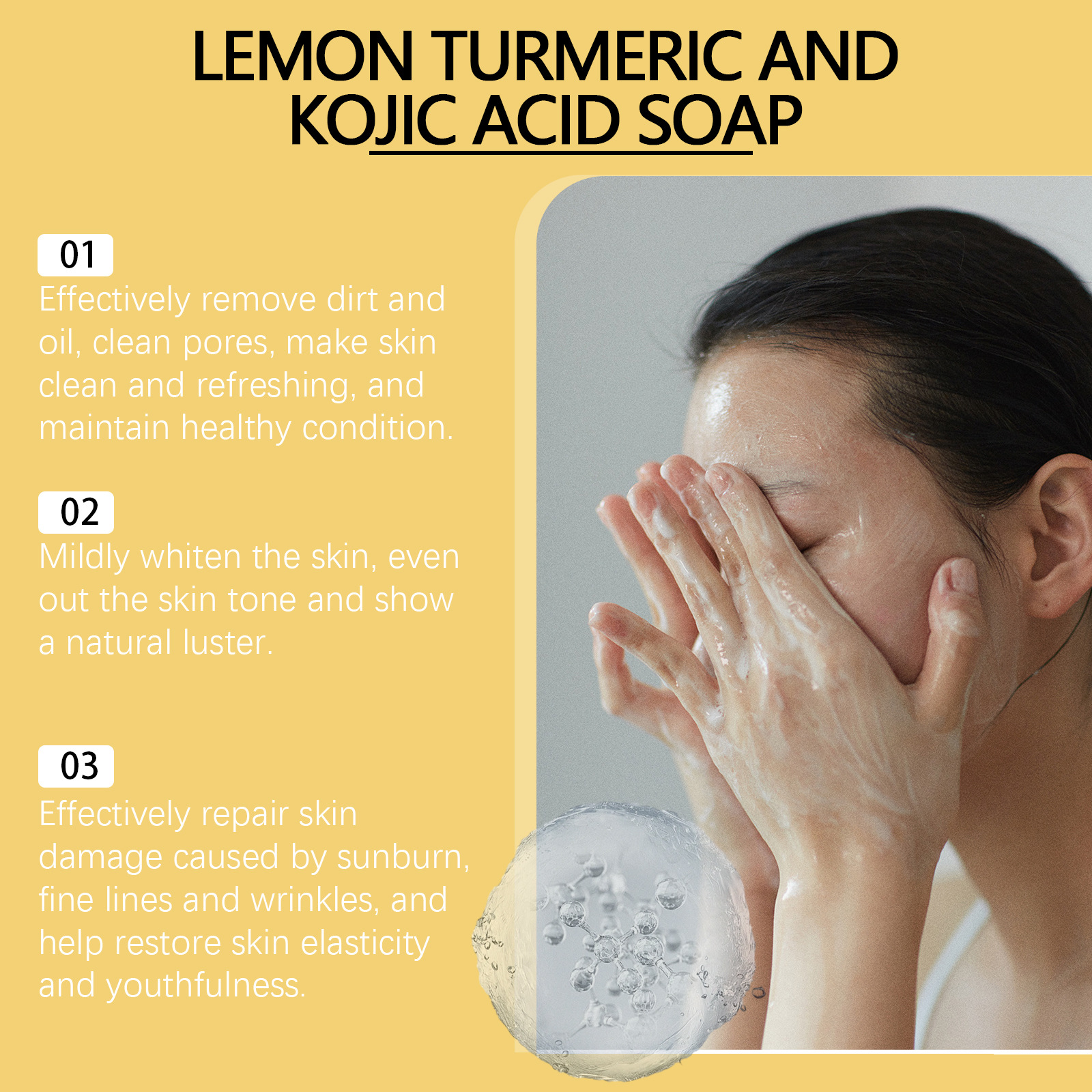 Sapun s limunskom kurkumom i kojičnom kiselinom, čišćenje pora, vlaženje i omekšavanje kože Okrugli sapun za čišćenje_voghion.com