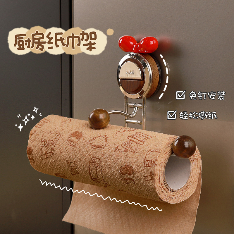 吸盘厨房纸巾架免打孔橱柜用纸挂架抽纸卷纸架抹布保鲜膜挂架