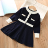 Colored knitted demi-season knitted sweater dress, western style, Chanel style
