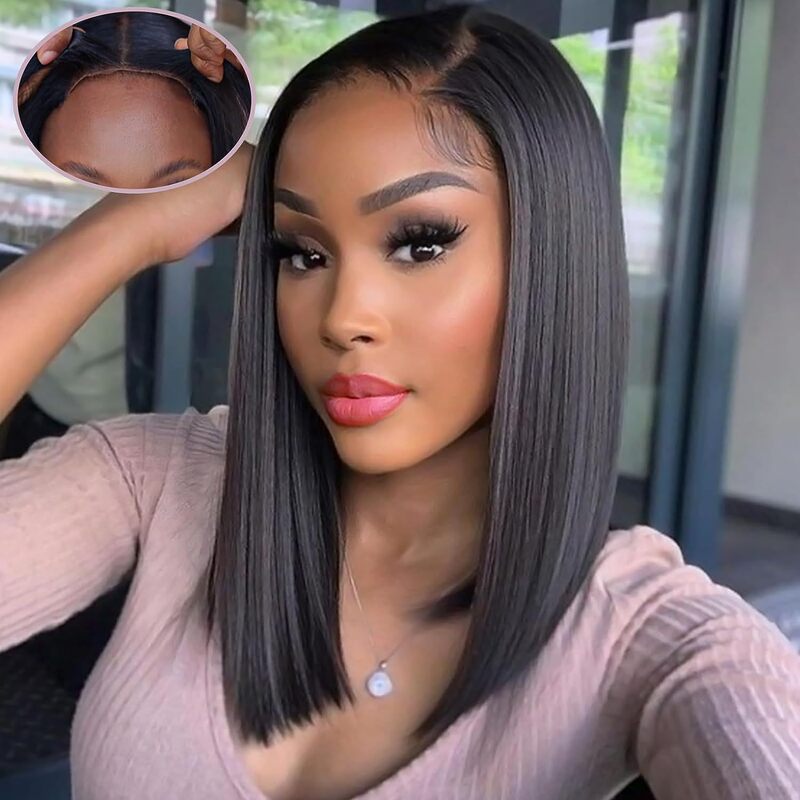 Cross-border wig European and American women's front lace wig black short straight hair high temperature silk chemical fiber head cover manufacturer wig