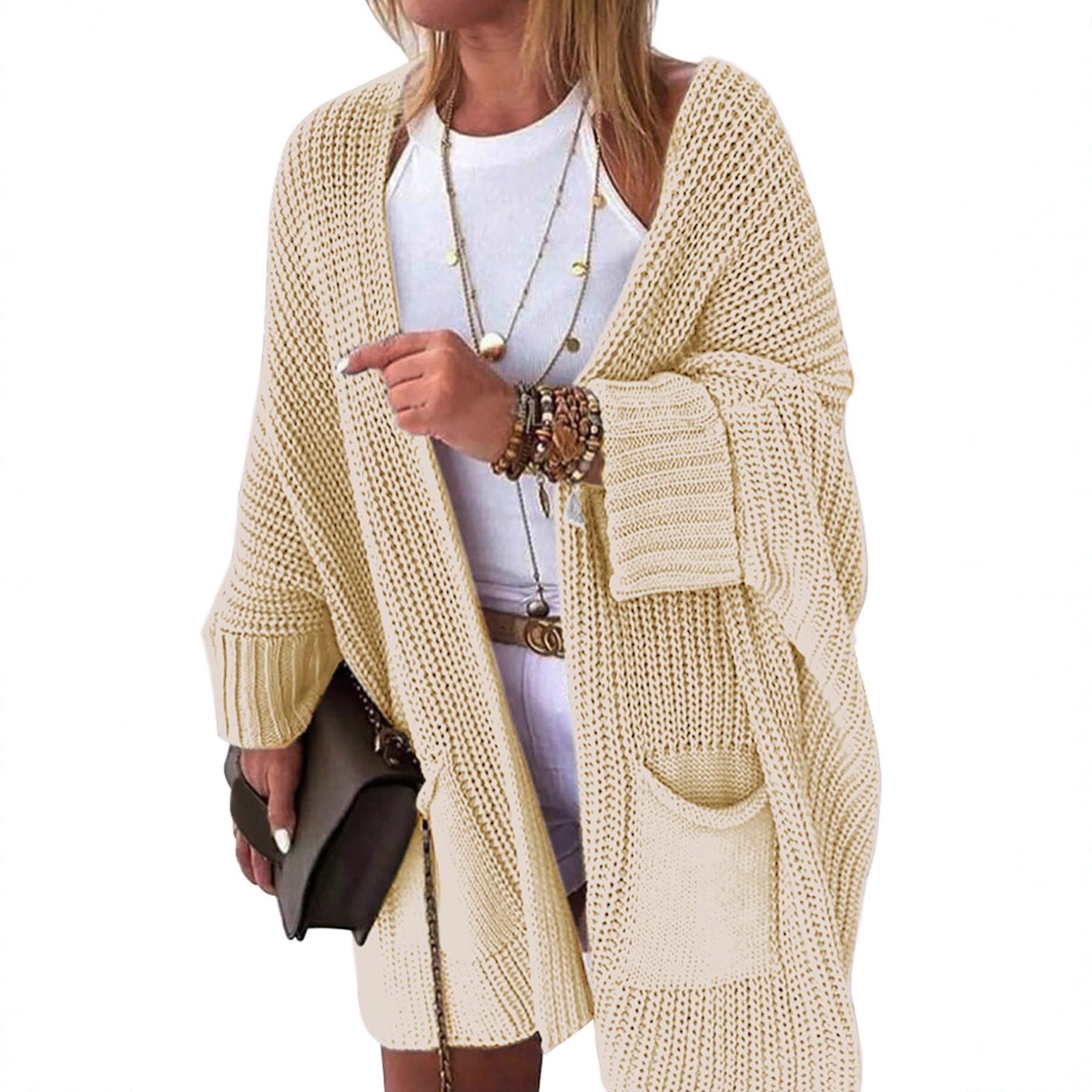 Foreign Trade Cross-Border European and American Amazon Source Manufacturer Women's Knitted Pure Color Long-Sleeved Cardigan Jacket Fashion Sweater