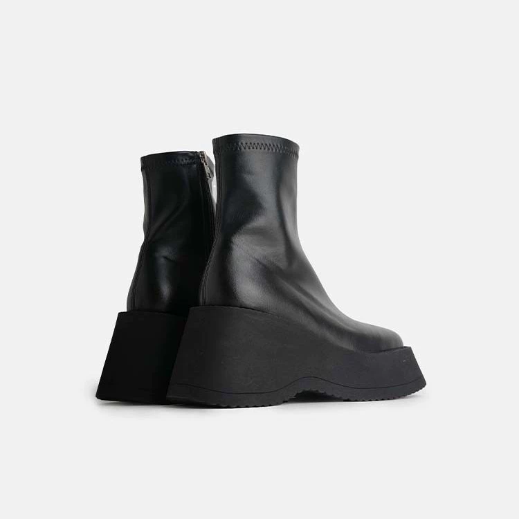 [Готовый запас] Короткие ботинки на толстой подошве 328-8, узкие ботинки на платформе с квадратным носком, узкие эластичные ботинки с коротким рукавом, ботинки