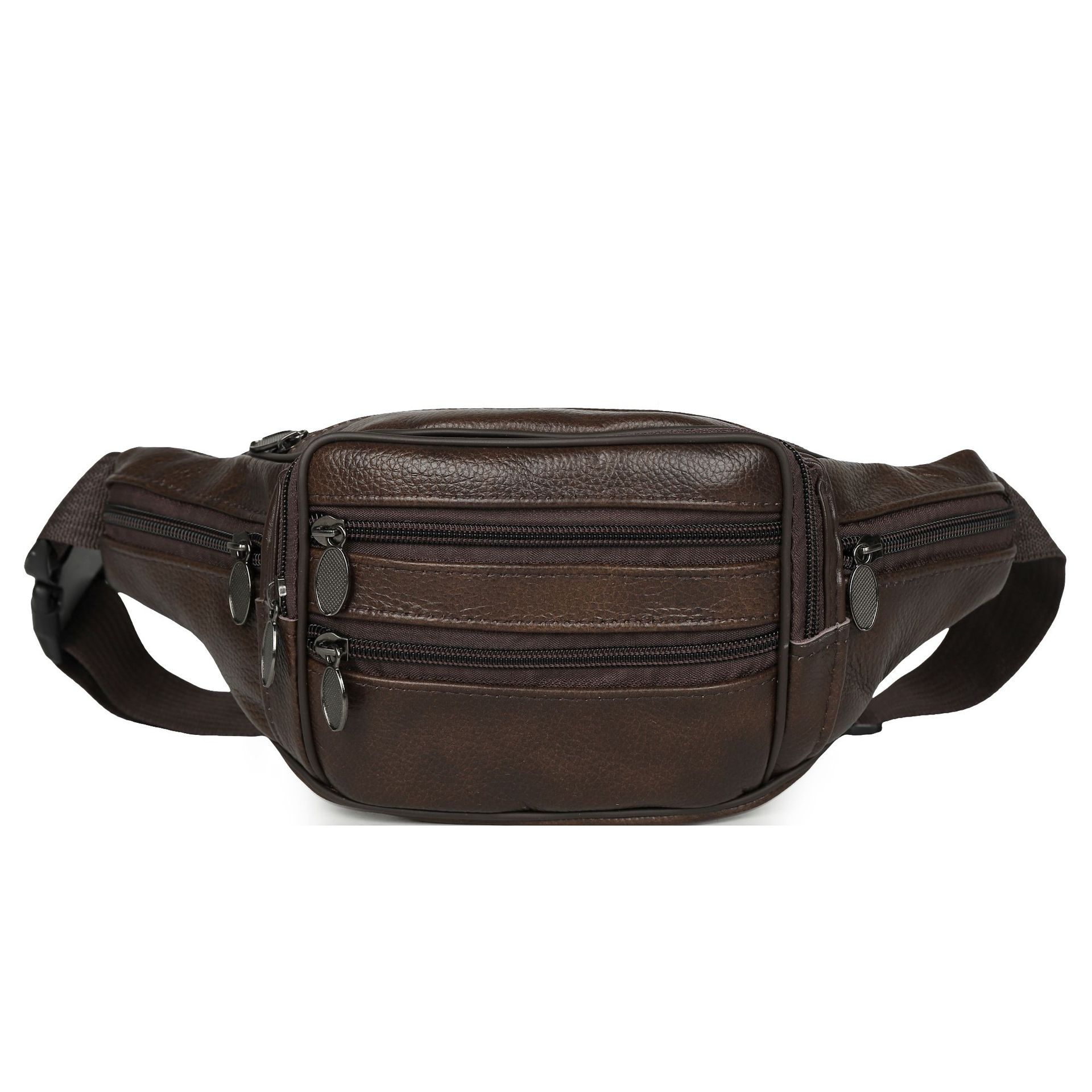 跨境爆款多功能运动腰包头层牛皮纯色收银包便携新款单肩斜挎胸包