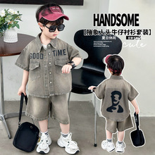男童夏装印花牛仔套装2025新款韩版儿童时髦两件套中小童痞帅衣服