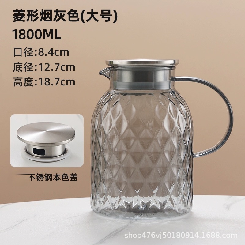 1800ML 회색 짧은 마름모 주전자 강철 뚜껑