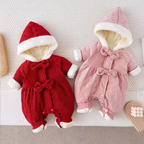 Infant Winter Outfit Thick Chinese Style One-piece Cotton Padded Warm Outing Birthday Fashion Girl Baby Hairy Coat