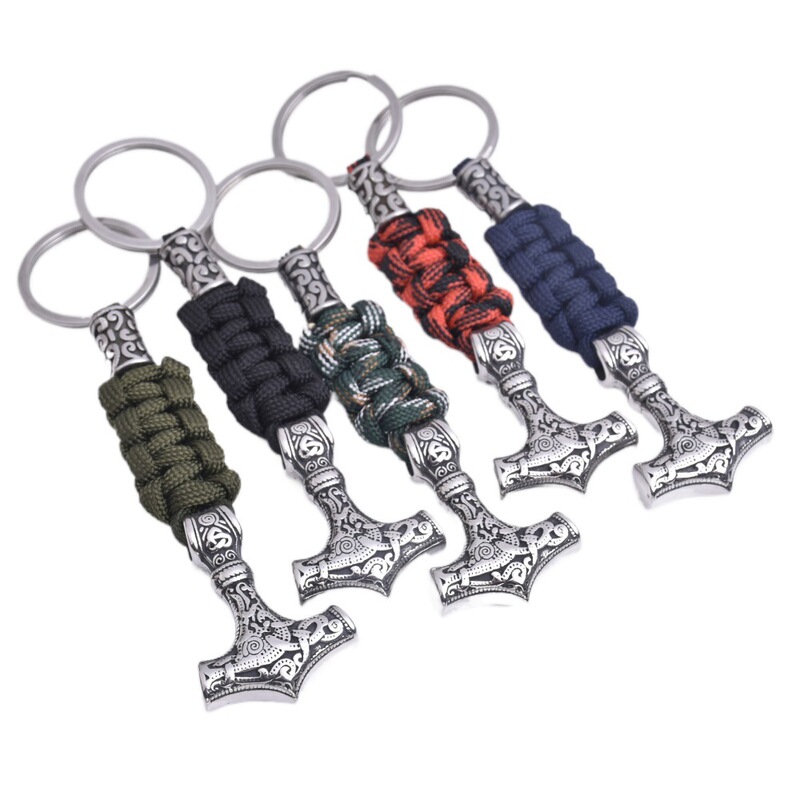 Stainless Steel Viking Thor Hammer Keychain Boat Anchor Keychain Paracord Braided Keychain Car Pendant Jewelry