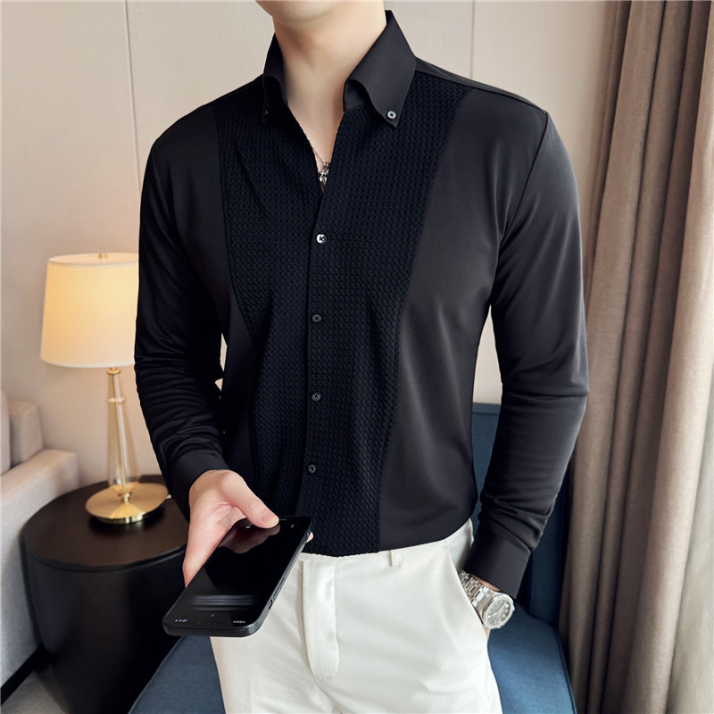 法式衬衫男长袖修身拼接商务正装新郎伴郎结婚袖扣白衬衣职业宴会