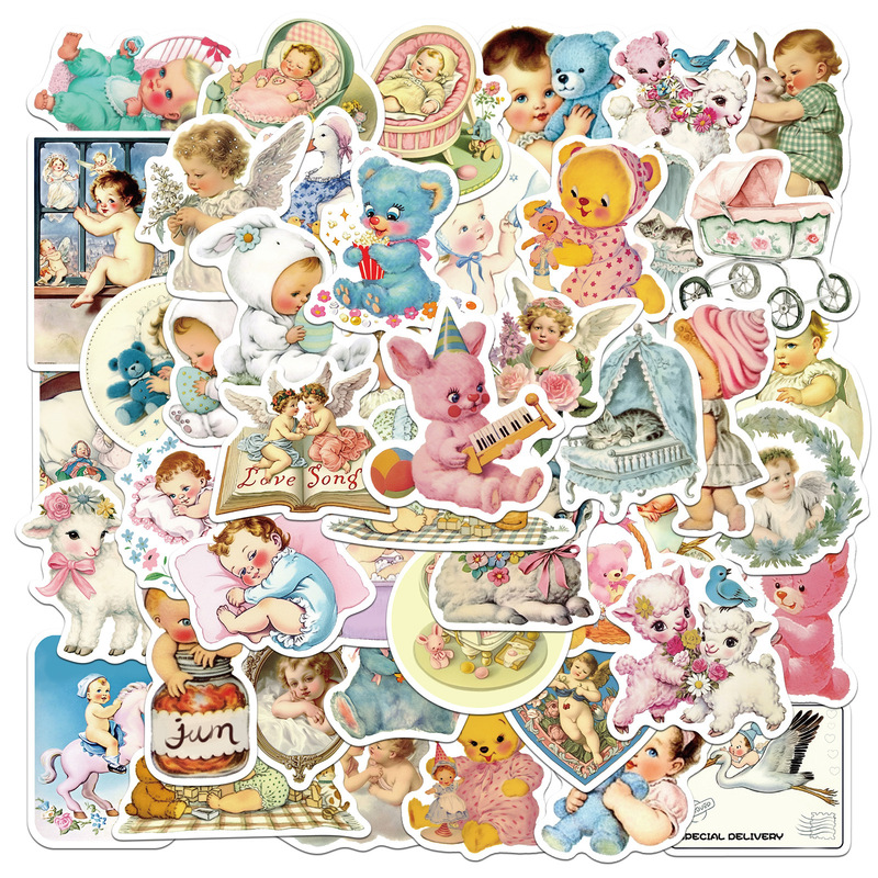 50 etsy cross-border Vintage Baby European and American retro baby stickers decorative mobile phone shell stickers waterproof