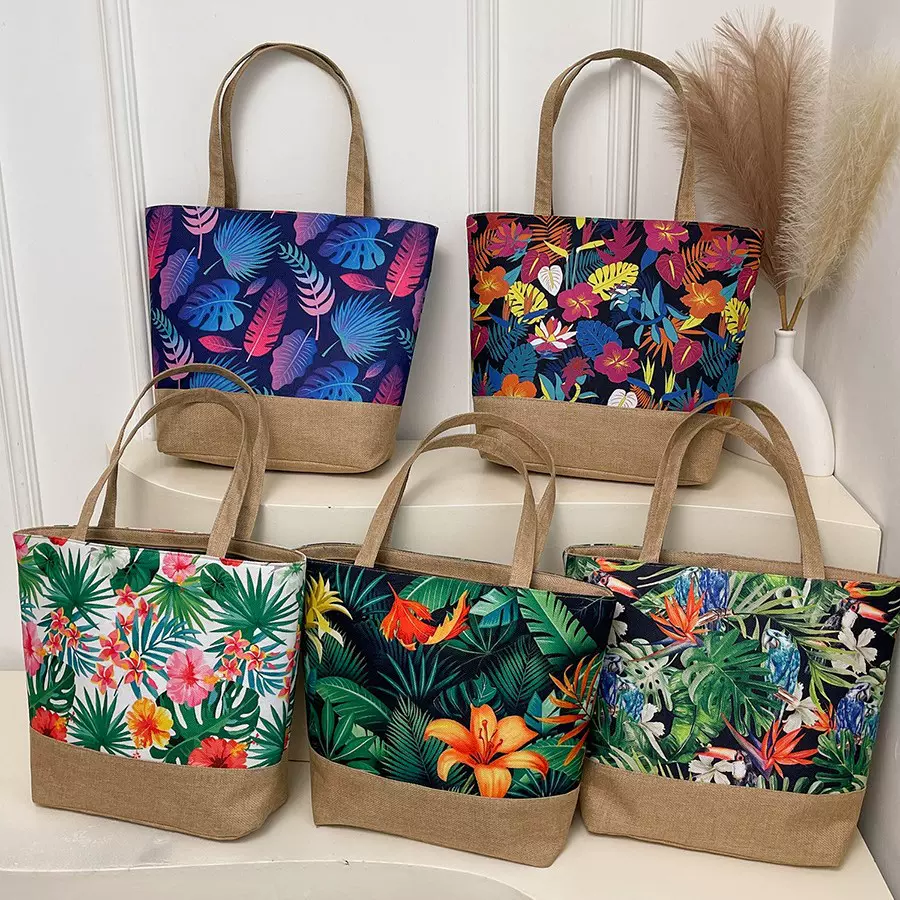 新款时尚2025夏帆布包文艺女士单肩包简约托特包大容量花布手提包