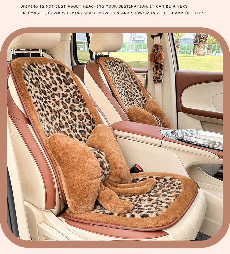 Cross-Border Leopard Print Car Seat Cushion, High-End Winter Plush Warm Car Seat Cover, Fashionable Goddess Car Seat Cushion