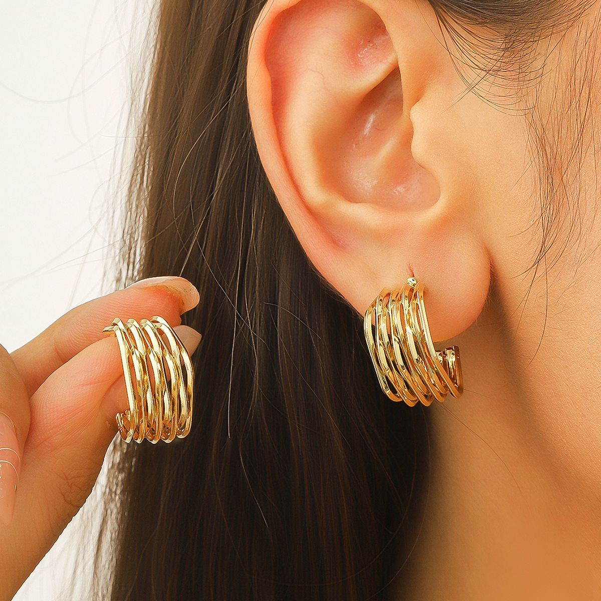 Multi-layer Heart Drop Earrings Gold Geometric Hoop Earrings_voghion.com